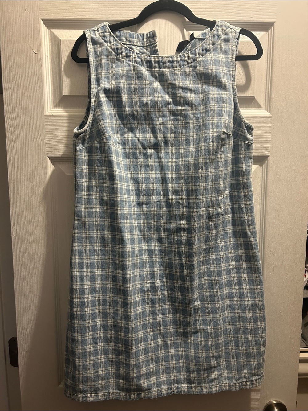 GAP Light Blue & White Plaid Sleeveless Shift Dress